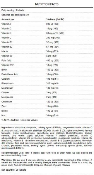 FA Nutrition  CORE Vita / Premium Multivitamin Formula  [90 Таблетки, 30 Дози]