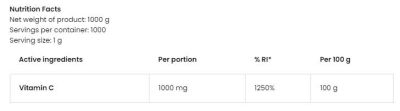 OstroVit  100% Vitamin C Powder  [1000 грама, 1000 Дози]