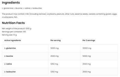 OstroVit  BCAA + GLUTAMINE Powder  [1000 грама, 100 Дози]