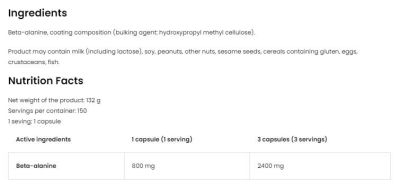 OstroVit  Beta Alanine 2400  [150 капсули, 50 Дози]