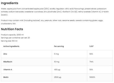 OstroVit  Biotin & Vitamin A & Zinc & Vitamin B2 Shot  [100 мл, 1 Доза]
