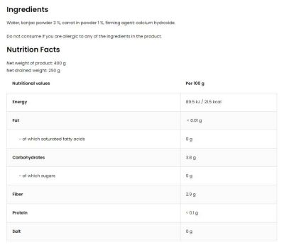 OstroVit  Diet Spaghetti + Carrot / Keto-Friendly Low-Calorie Konjac Noodles  [400 грама]