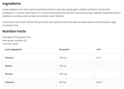OstroVit  Electrolyte Effervescent | Potassium, Sodium, Glucose & Vitamin C  [20 разтворими таблетки, 20 Дози]