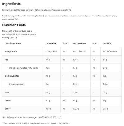 OstroVit  Fiber Psyllium / Vege  [600 грама, 85 Дози]