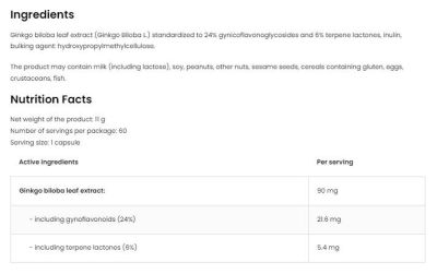 OstroVit  Ginkgo Biloba 90 mg / Vege  [60 капсули, 60 Дози]