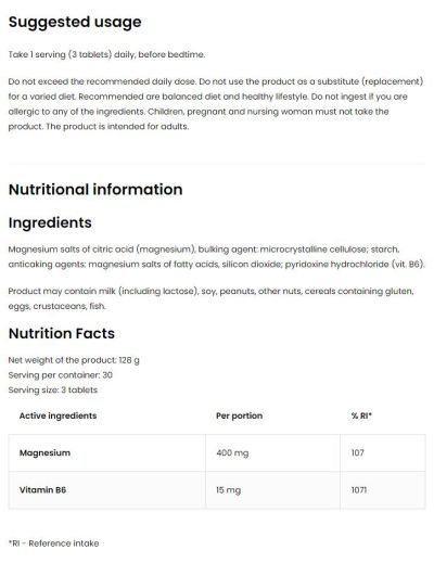 OstroVit  Magnesium Citrate 400 mg + B6  [90 Таблетки, 90 Дози]
