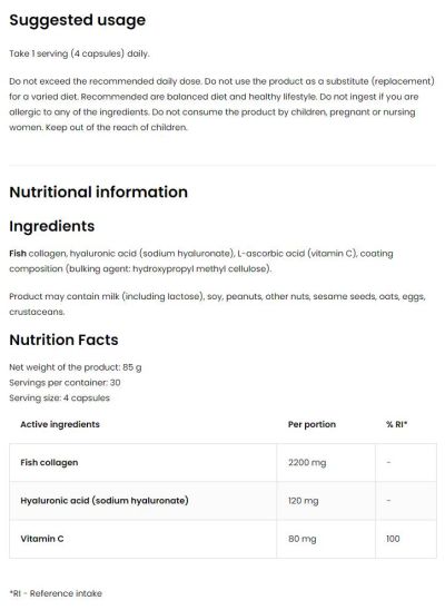 OstroVit  Marine Collagen / + Hyaluronic Acid and Vitamin C  [120 капсули, 30 Дози]