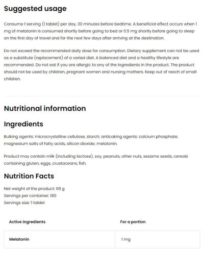OstroVit  Melatonin 1 mg  [180 Таблетки, 180 Дози]