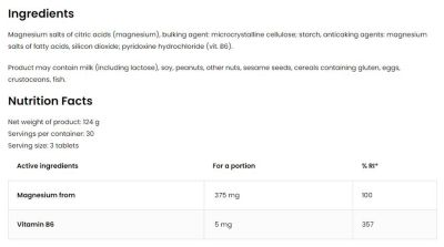 OstroVit  Mg + B6 / Magnesium Citrate + B6  [90 Таблетки, 30 Дози]