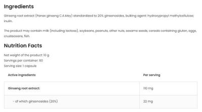 OstroVit  Panax Ginseng 110 mg | Root Extract  [60 капсули, 60 Дози]