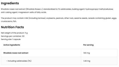 OstroVit  Rhodiola rosea 144 mg | Vege  [60 капсули, 60 Дози]