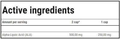 Trec Nutrition  ALA 250 | Alpha Lipoic Acid 250 mg  [60 капсули, 60 Дози]